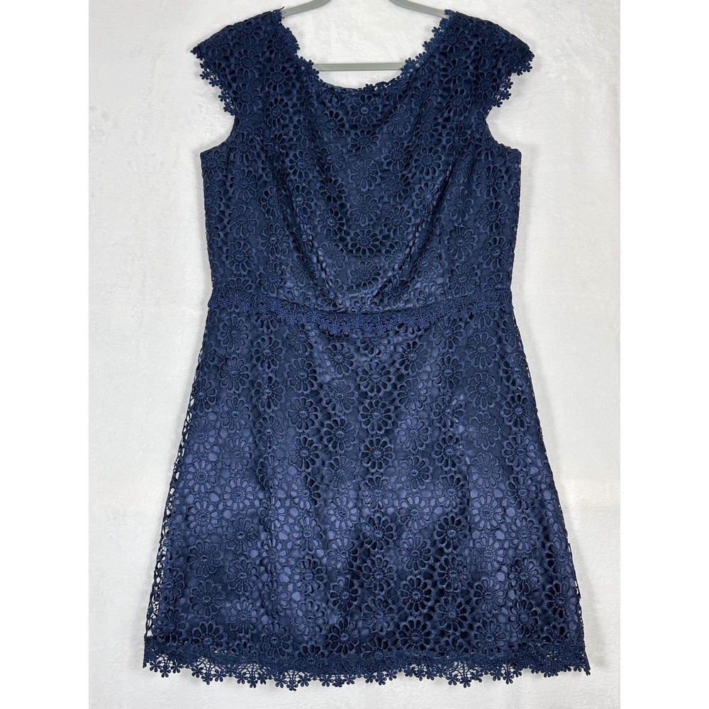 Laundry by Shelli Segal Navy Lace Dress 12 Floral Crochet Wedding Guest Romantic